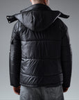 The Signature Huracan Men & Women's Black Puffer Jacket hooded back