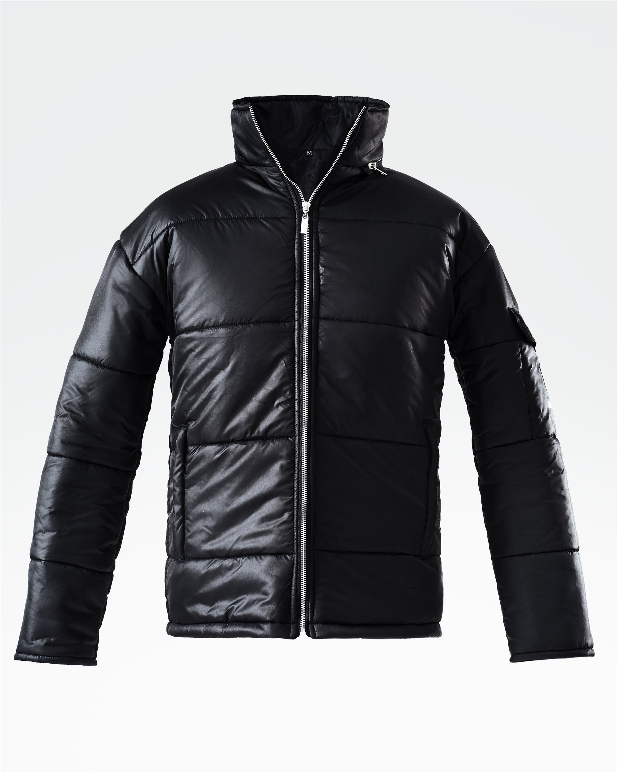 The Signature Huracan Men &amp; Women's Black Puffer Jacket floating image front zipped