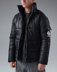 The Signature Huracan Men & Women's Black Puffer Jacket side front